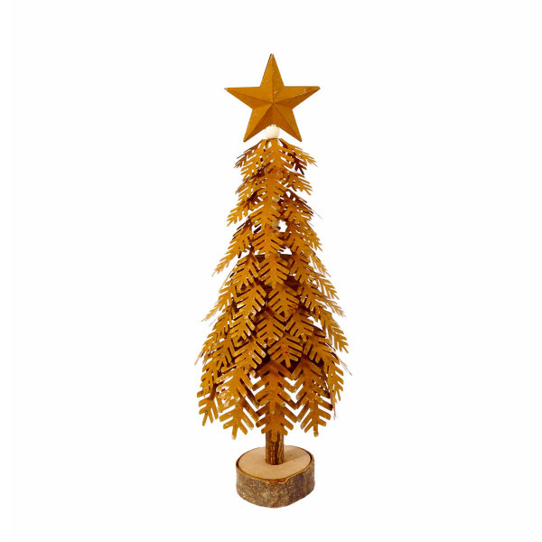 Deko Baum Weihnachten, Rost Tannenbaum mit Stern, Rostbaum auf Holzsockel, 40cm