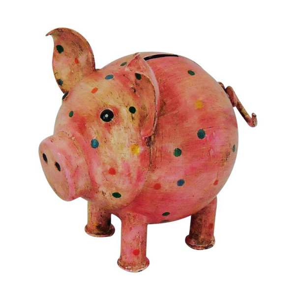 Sparschwein mit Punkte, Metallschwein used look, 16x16cm