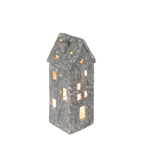 LED Haus Weihnachten, graues Haus mit Herz, 16x42cm, Magnesia