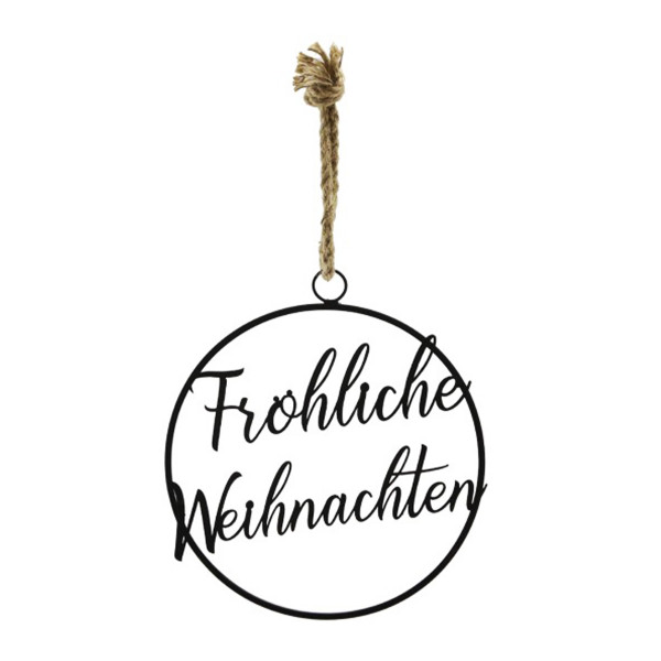 Deko Weihnachtshänger, Fröhliche Weihnachten, Metallschild schwarz, Ø30cm