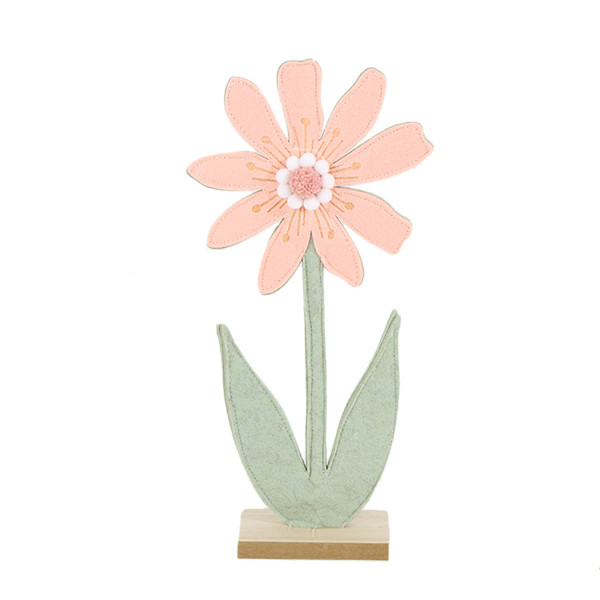 Deko Blume, Filzblume lachs auf Holzsockel, 33cm