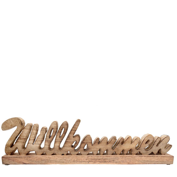 Deko Holzaufsteller Willkommen, Schriftzug Willkommen auf Holzsockel, 48x12cm