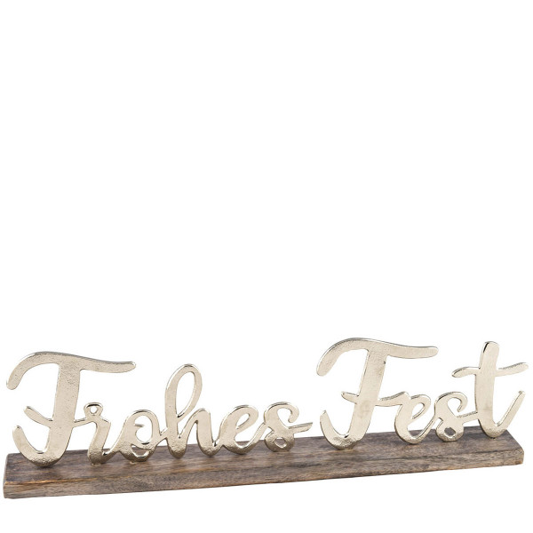 Dekoaufsteller Frohes Fest, Schriftzug Frohes Fest auf Holzsockel, 55cm