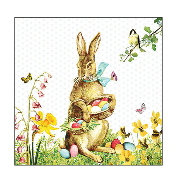 Ambiente Papierservietten Ostern, Osterhase mit Osterkorb, 33x33cm