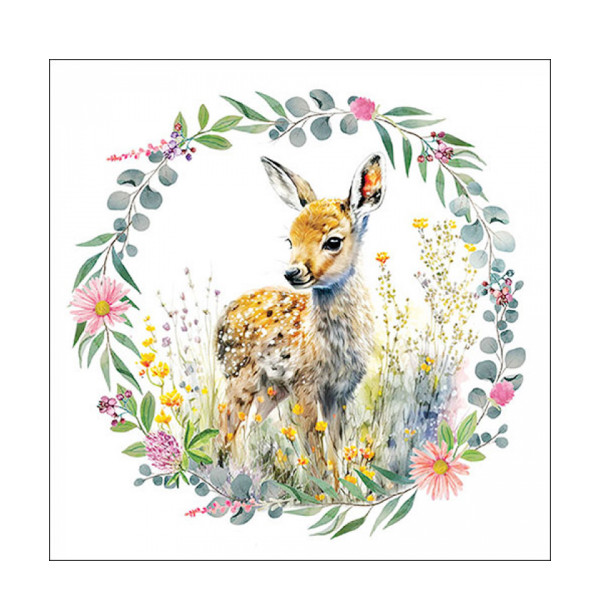 Ambiente Papierservietten Bambi im Blumenkranz, 33x33cm