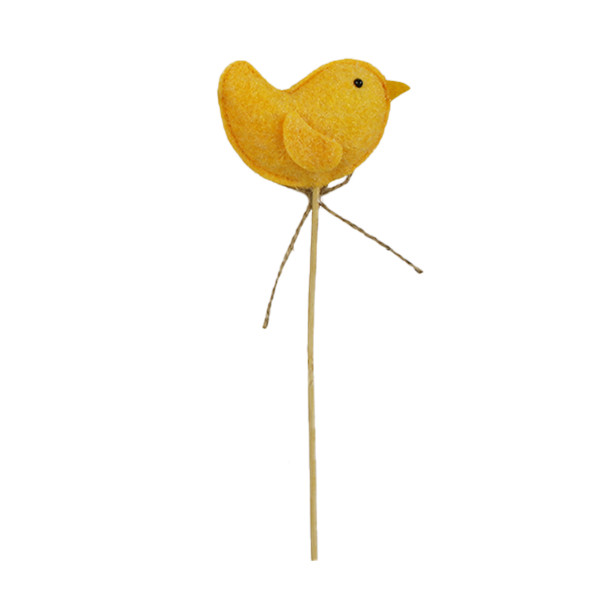 Deko Pflanzstecker Vogel orange, Vogel aus Filz mit Blume, 28cm