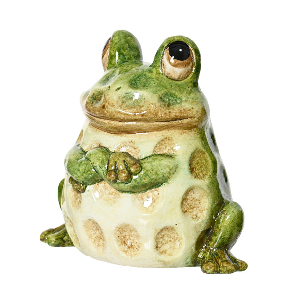 Deko Frosch grün-braun, Gartenfrosch aus Terracotta, 13cm