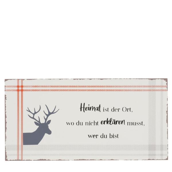 Schild Hirsch Karo, Metallschild Heimat ist der Ort..., 40x20cm, Boltze Home Collections