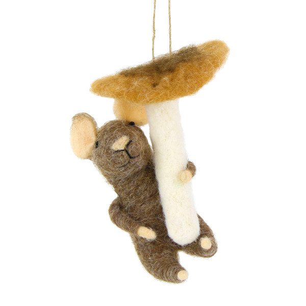 Deko Maus, Mäuschen aus Filz mit Pilz, 10cm, Hänger