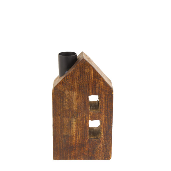Holz Kerzenhalter, Kerzenhalter Haus, 8x14cm, schwarz/braun