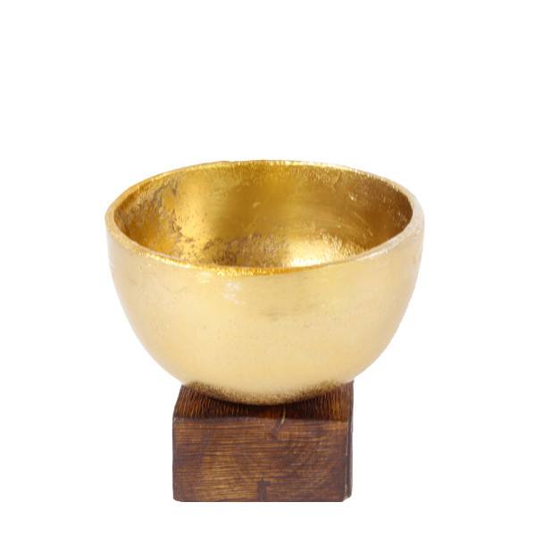 Deko Metallschale gold auf Holzsockel, 12cm