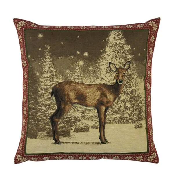 Gobelin Kissen Hirsch, Winterhirsch, roter Rand, 45x45cm, Mars &amp; More