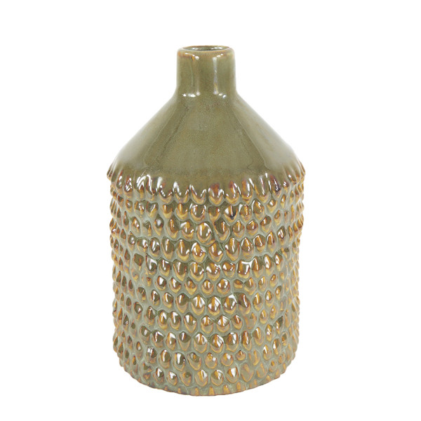 Deko Blumenvase Noppen,Keramikvase olive genoppt, 18x11cm