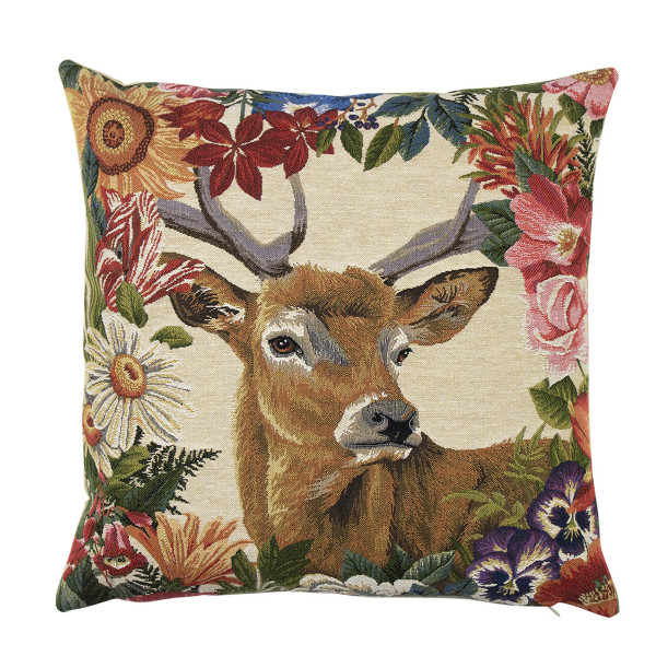 Gobelin Kissen Hirsch, Rotwild Hirsch mit Blumen, 45x45cm, Mars &amp; More