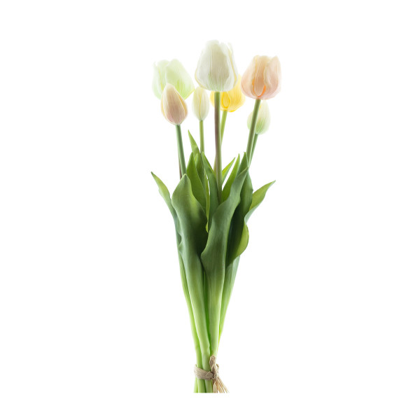 Kunstblumen wie echt: Tulpen gelb-grün, Tulpenstrauß Sally, 7St. gebündelt, 47cm