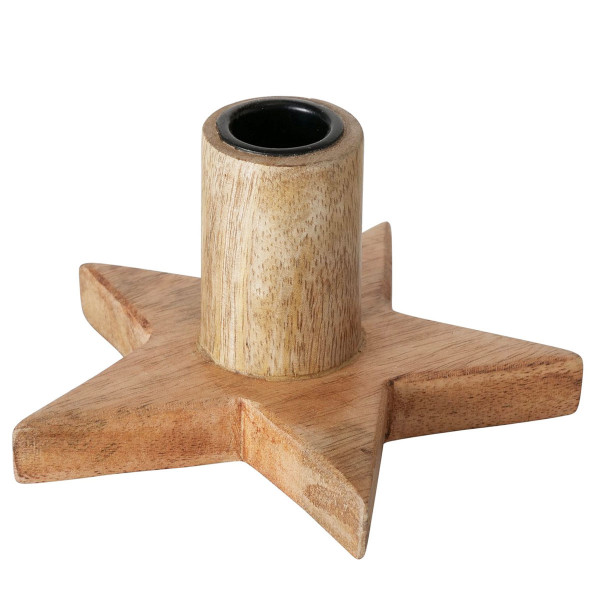 Kerzenständer Stern, Holzstern Woko natur für Stabkerzen, 13cm, Boltze Home Collections