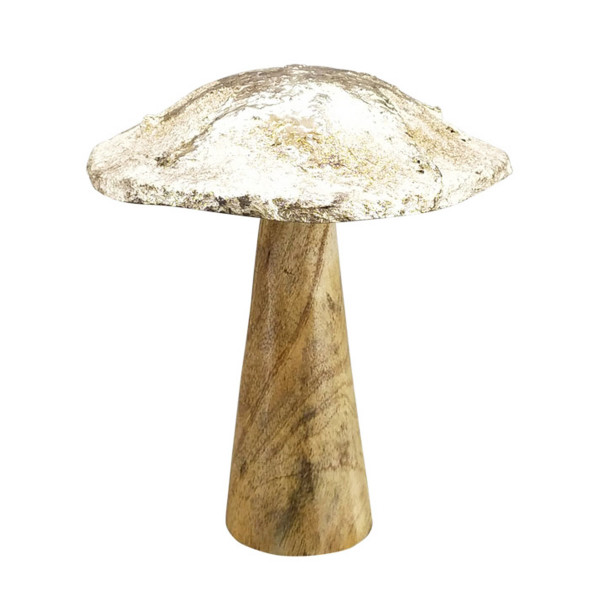 Deko Holz Pilz mit silberner Kappe, 20cm