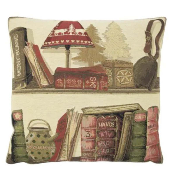 Gobelin Kissen Bücherregal Heimat, Lampe und Kuhglocke, 45x45cm, Mars &amp; More