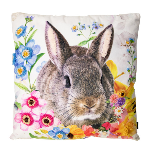 Deko Kissen Hase Fleury, Kaninchen mit Blumen, 45x45cm, Mars &amp; More