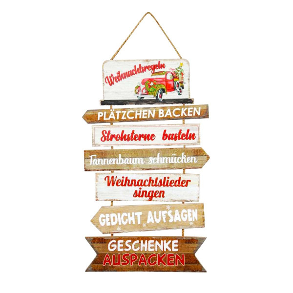 Deko Holzschild Weihnachtsregeln, Hängeschild mit Weihnachtsregeln, 60x35cm