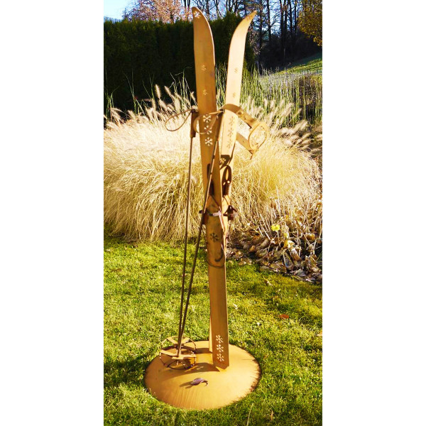 Deko Ski, Rost Ski mit Stöcke und Brille, auf Ständer, 122cm, Gerrys Garden