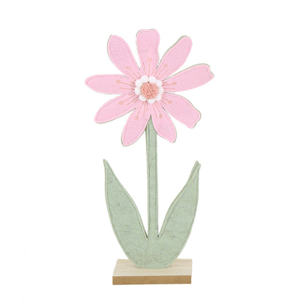 Deko Blume, Filzblume rosa auf Holzsockel, 33cm