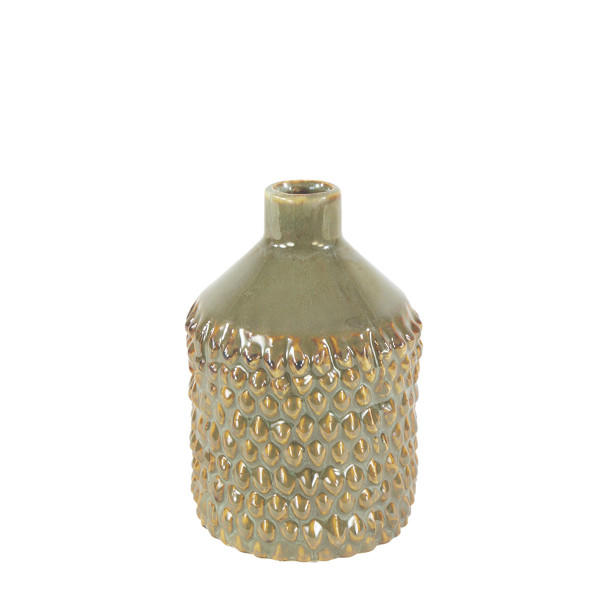 Deko Blumenvase Noppen,Keramikvase olive genoppt, 13x9cm