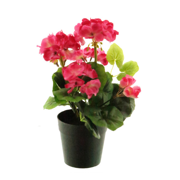 Kunstpflanze Geranie getopft, Pelargonium pink im Topf, 28cm