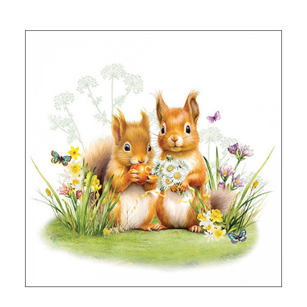 Ambiente Papierservietten, Eichhörnchen auf Blumenwiese, 33x33cm