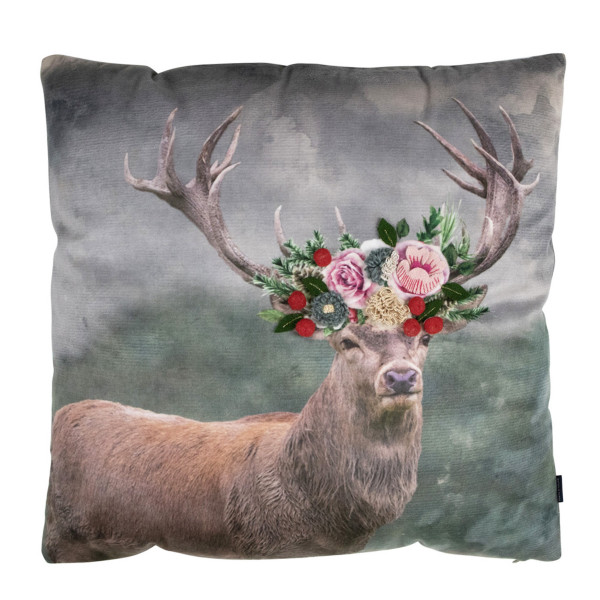 Deko Kissen Hirsch Fleury, Rotwild Hirsch mit Blumen, 45x45cm, Mars &amp; More