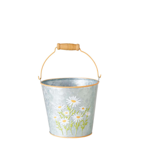 Pflanztopf Daisy, Übertopf aus Zink mit Henkel und Margeriten, 13cm, outdoor geeignet, Boltze Home C