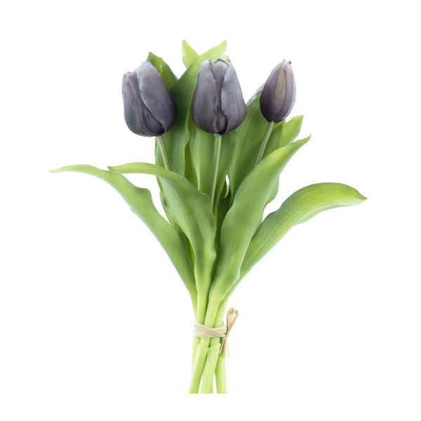 Kunstblumen Tulpen Vermeer schwarz, Tulpenstrauß Sally, 7St. gebündelt, 31cm