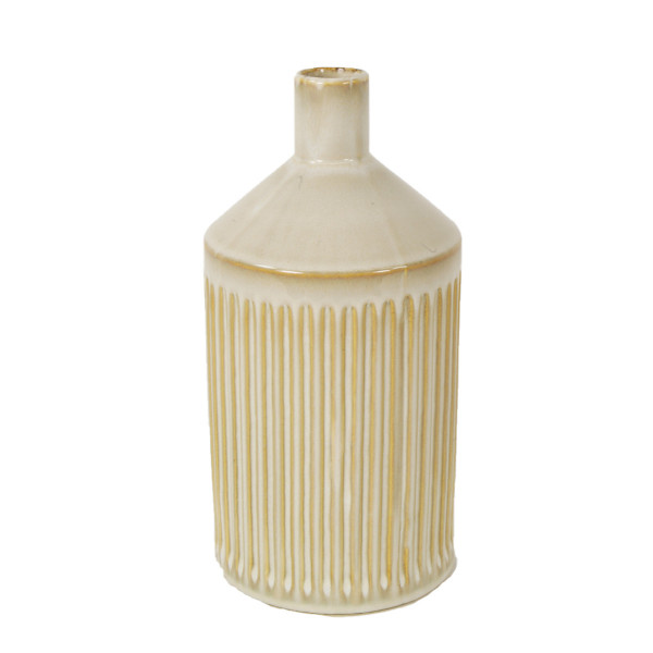 Keramik Blumenvase Rillen, Keramikvase gestreift, creme-beige, 12x25cm