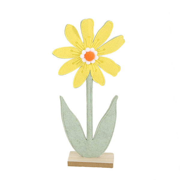 Deko Blume, Filzblume gelb auf Holzsockel, 33cm