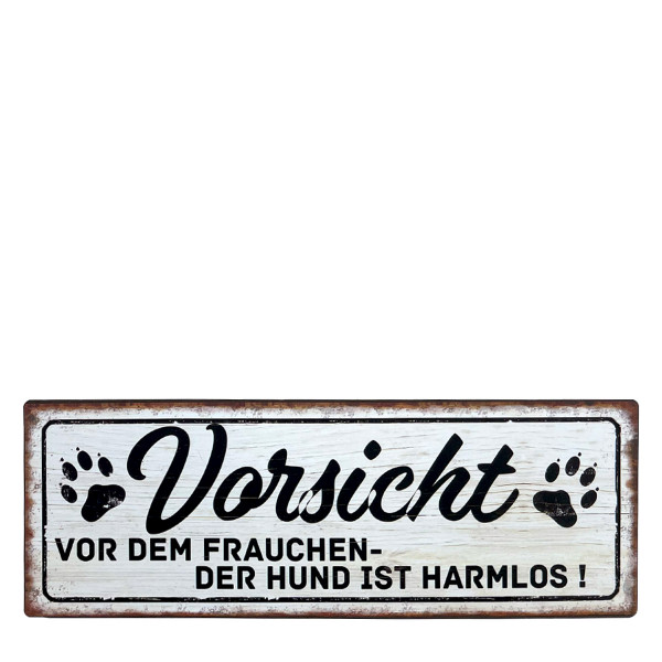 Metall Schild mit Spruch: Vorsicht vor dem Frauchen - ..., 30x10cm, Gerrys Garden