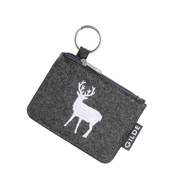 Schlüsseltasche Hirsch, Filztasche mit Schlüsselanhänger, dunkles grau, 11x8cm, Gilde