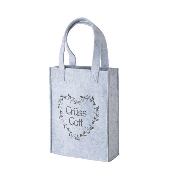 Filz Tasche Garni grau, Filztasche mit Herz und Spruch: Grüss Gott, 28x40cm, Boltze Home Collections