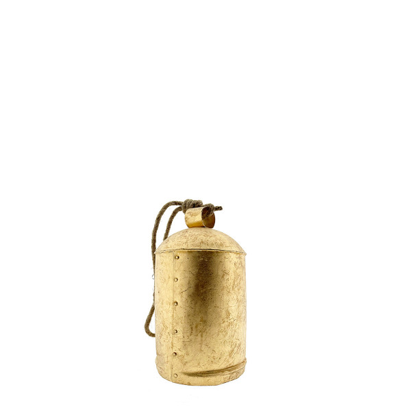 Deko Kuhglocke Schwaigen gold, Glocke mit Klang im Shabby Chic Look, gold-schwarz, 15cm