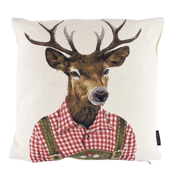 Gobelin Kissen Hirsch, Tiroler Hirsch rot kariert, 45x45cm, Mars &amp; More