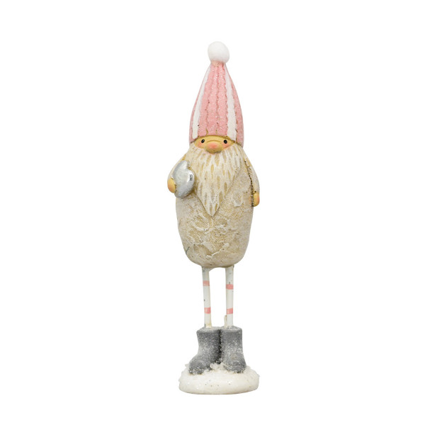 Deko Wichtel Nikolaus Santa Lilian, pink-grau, 13cm, Polyresin