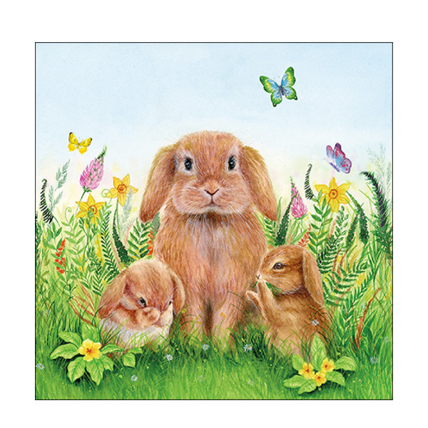 Ambiente Papierservietten Ostern, Hase mit Hasenbabys, 33x33cm