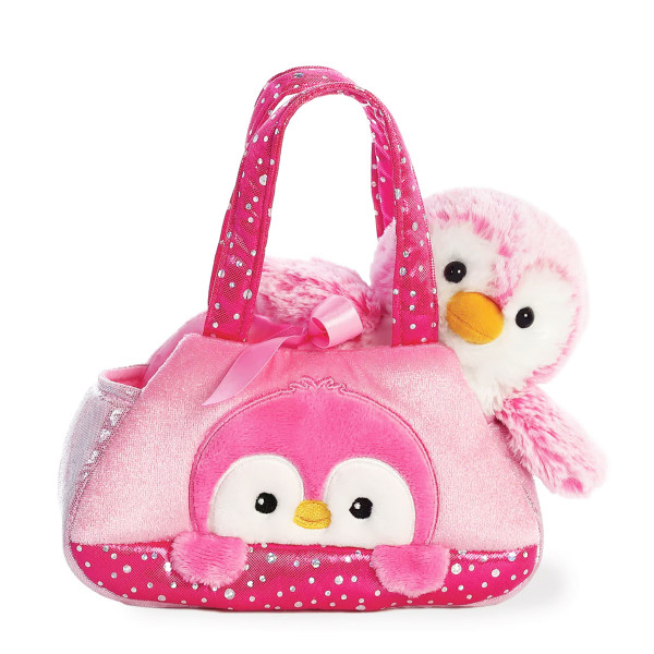Plüsch Tasche mit Stofftier, Pinguin Pink, pink/weiß, Fancy Pals, Peek-a-Boo, 20cm, Aurora