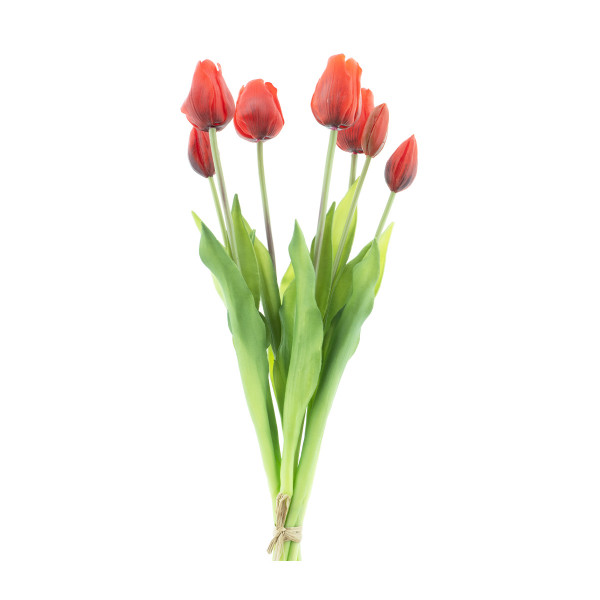 Kunstblumen Tulpen rot, Tulpenstrauß Sally, 7St. gebündelt, 47cm