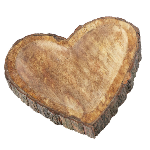 Holzschale Herz, Naturholzschale mit Rinde und kleiner Vertiefung, 25x26cm