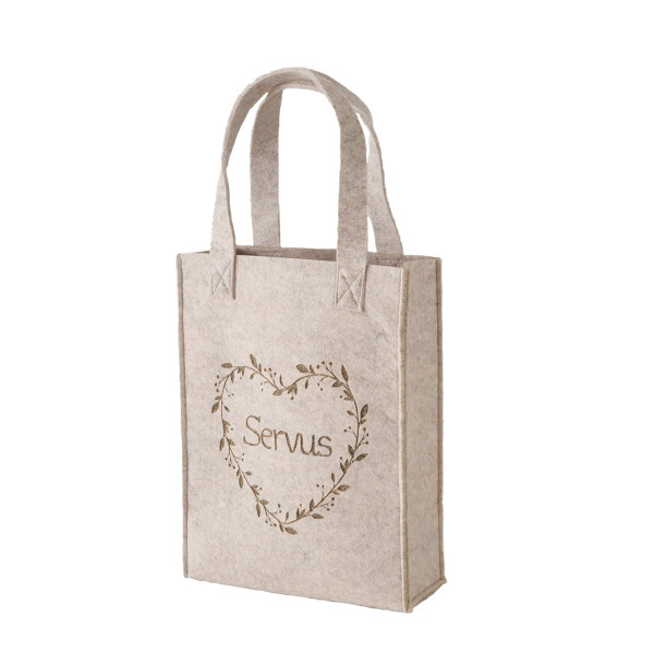 Filz Tasche Garni beige, Filztasche mit Herz und Spruch: Servus, 28x40cm, Boltze Home Collections