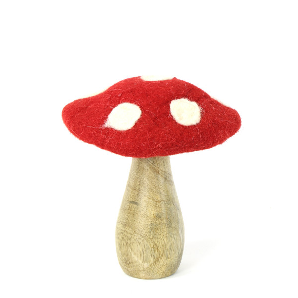 Deko Pilz, Fliegenpilz aus Filz und Naturholz, 18cm