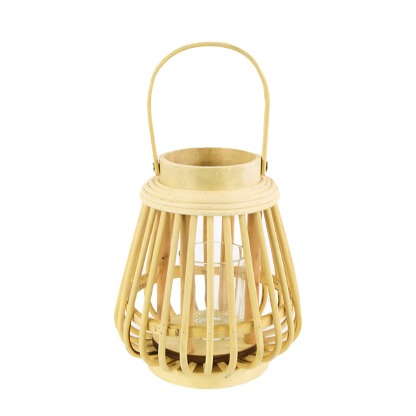 Deko Windlicht Rattan natur, Korbwindlicht Boho mit Henkel, 17x25cm