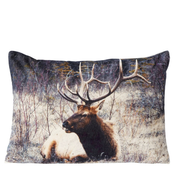 Deko Kissen Hirsch Palco, Samtkissen Winterhirsch liegend, 40x60cm, Boltze Home Collections