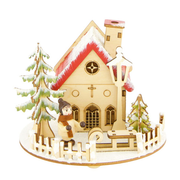 LED Weihnachtskirche aus Holz, beleuchtet, 13x13cm, DIJK Natural Collections