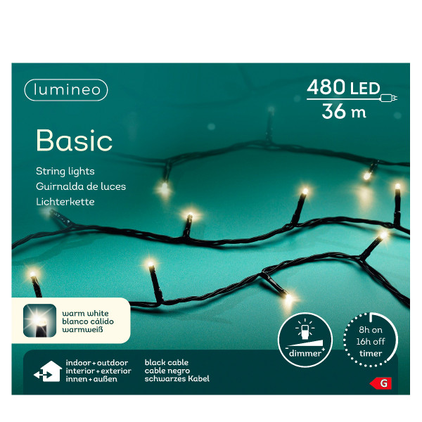 Lichterkette basic, warmes weiß, 480 LED, 36 Meter, Outdoor, Lumineo